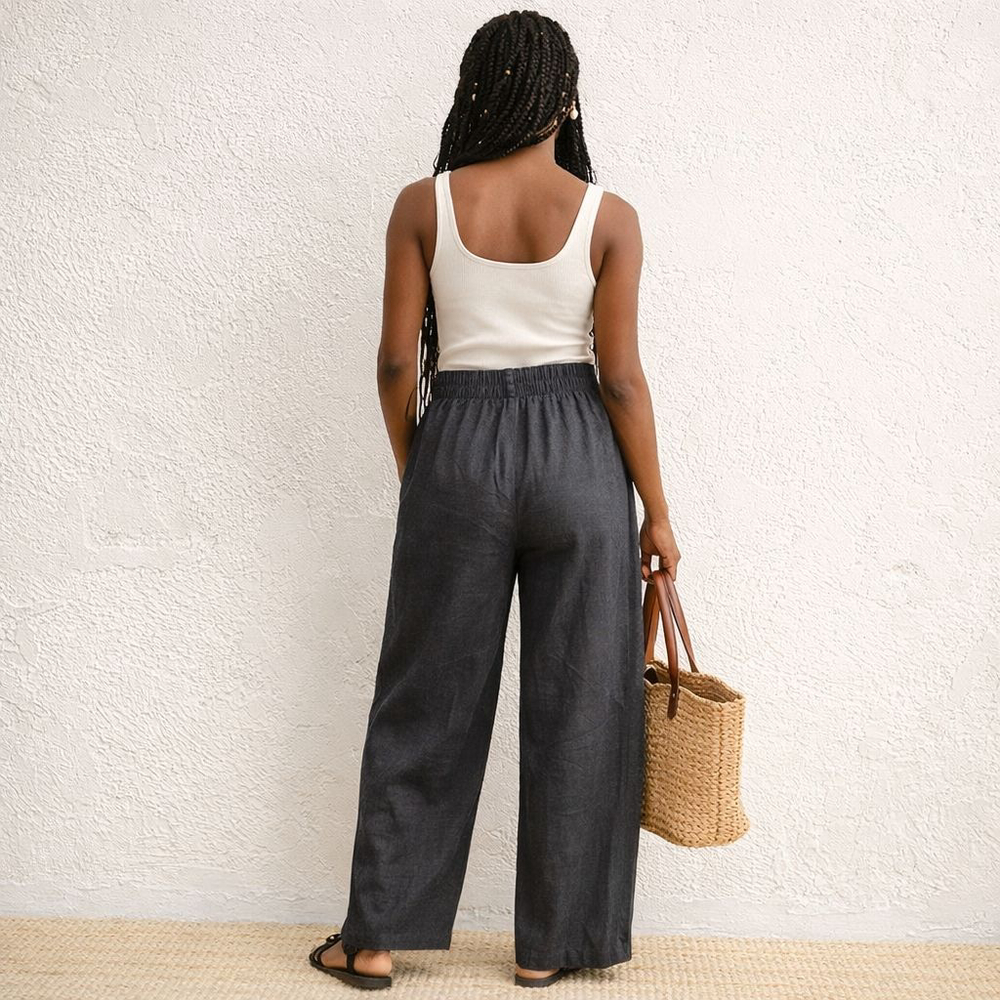 Abercrombie & Fitch Black Wide Leg Linen Pants - Picture 2 of 8